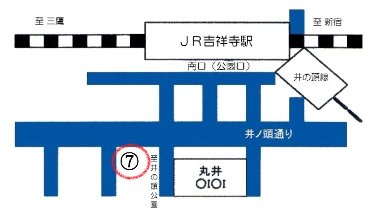 吉祥寺駅から7番乗り場を示した地図