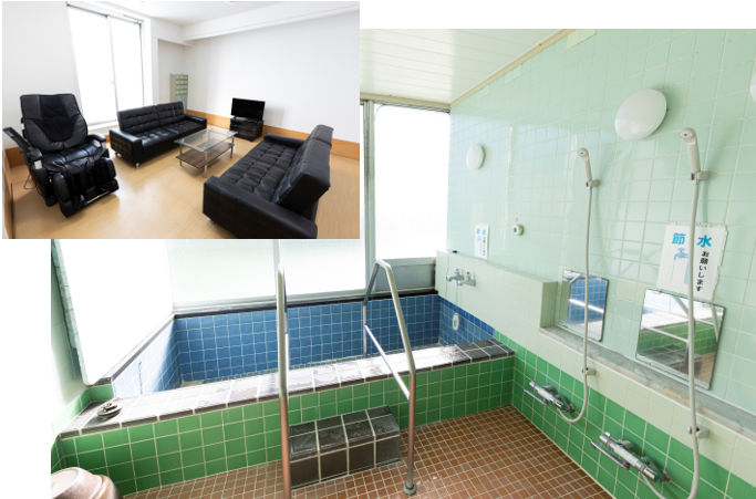 大沢コミセンの浴室と休憩室の画像