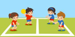 ドッジボールをする子供たちのイラスト